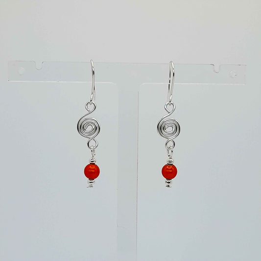 Dainty Silver & Orange Spiral Earrings, Handmade, Lightweight & Pretty