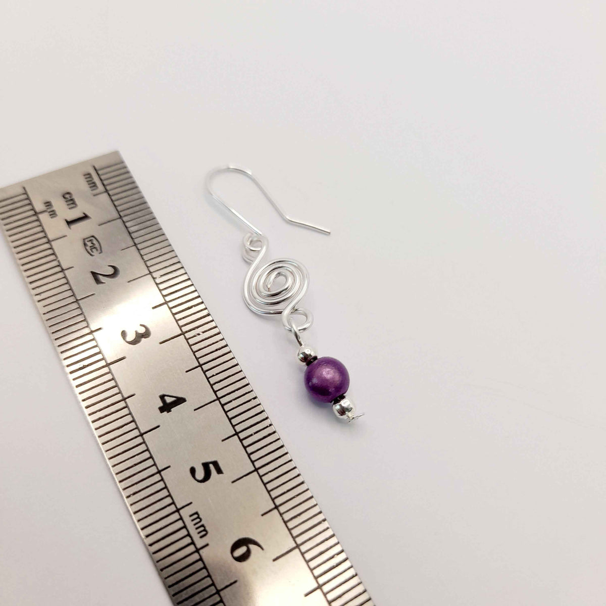 Dainty Silver & Lilac Spiral Earrings, Handmade, Lightweight & Pretty