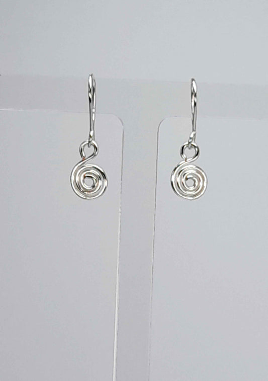 Tiny Silver Spiral Earrings, Handmade Dainty Lightweight Swirl Drops