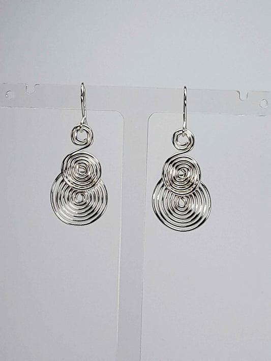 Handmade Silver Triple‑Spiral Earrings, Lightweight Non‑Tarnish Swirl Drops