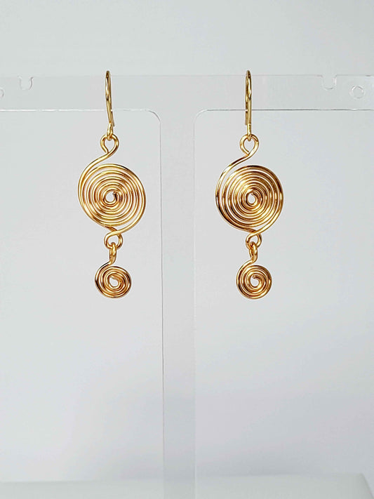 Handmade Gold‑Plated Spiral Earrings, Geometric Double Spiral Dangle Jewellery