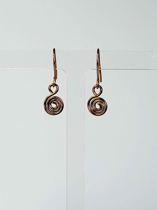Tiny Bronze Spiral Earrings, Handmade Dainty Lightweight Swirl Drops