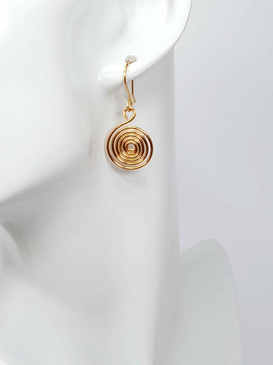 Handmade Gold Spiral Earrings, Dainty Lightweight Non‑Tarnish Swirl Design