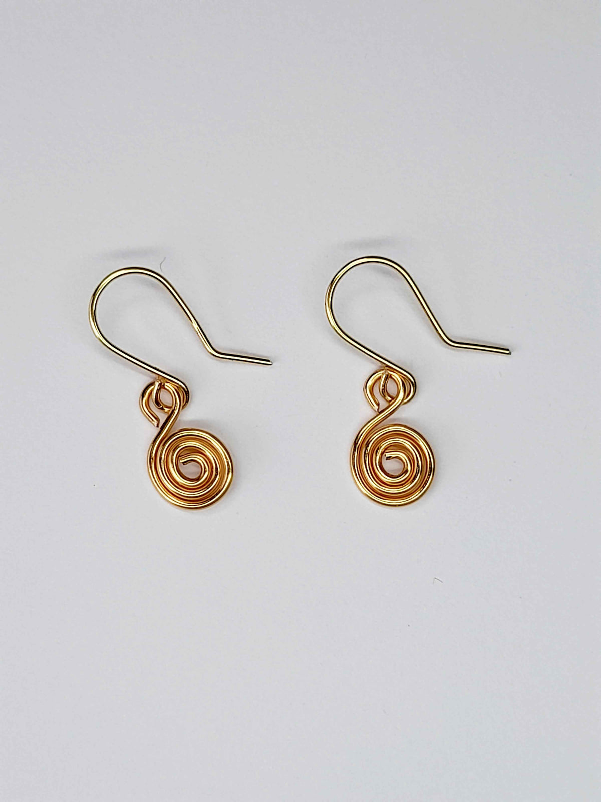 Tiny Gold Spiral Earrings, Handmade Dainty Lightweight Swirl Drops