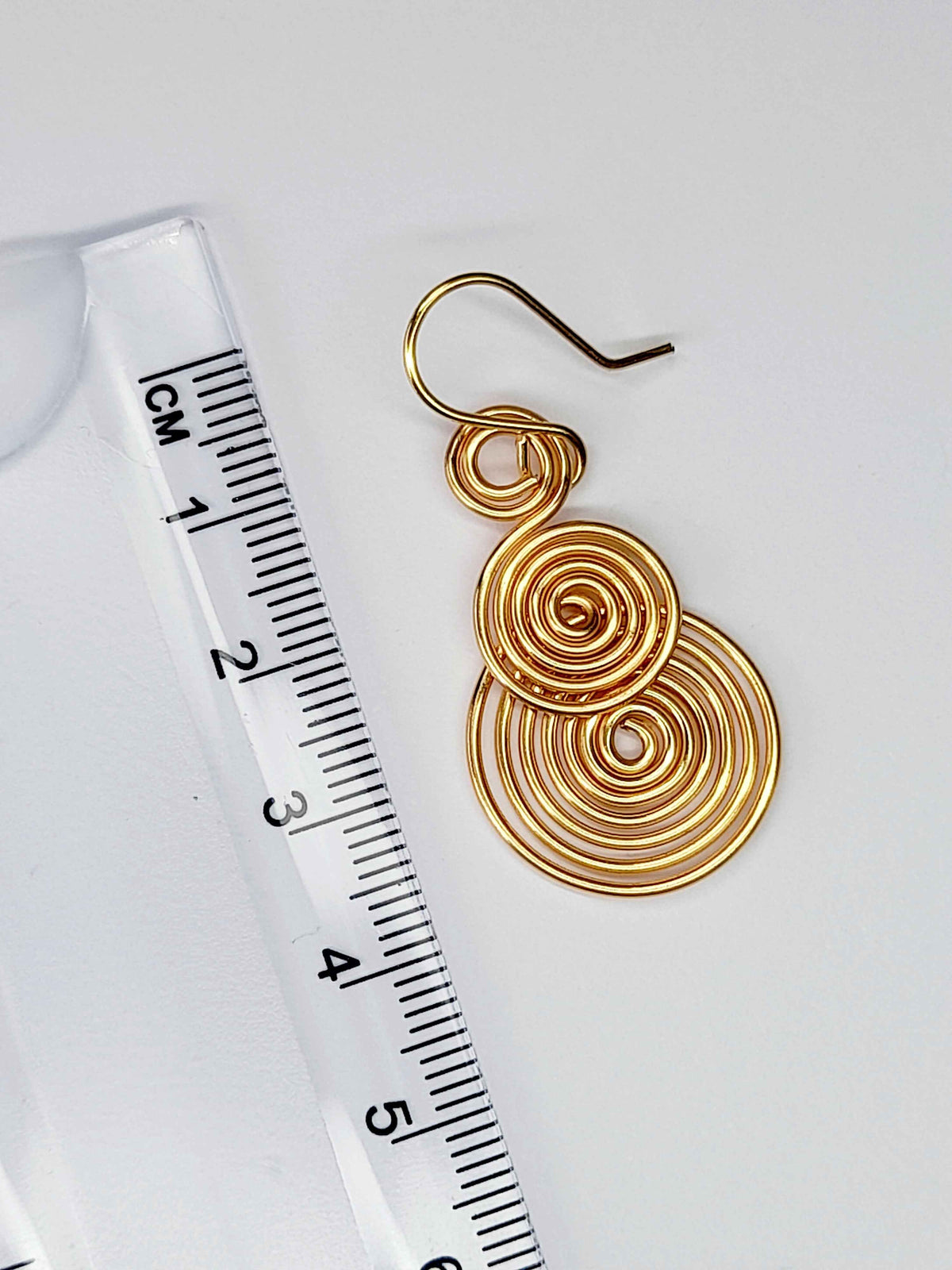 Handmade Gold Triple‑Spiral Earrings, Lightweight Non‑Tarnish Swirl Drops