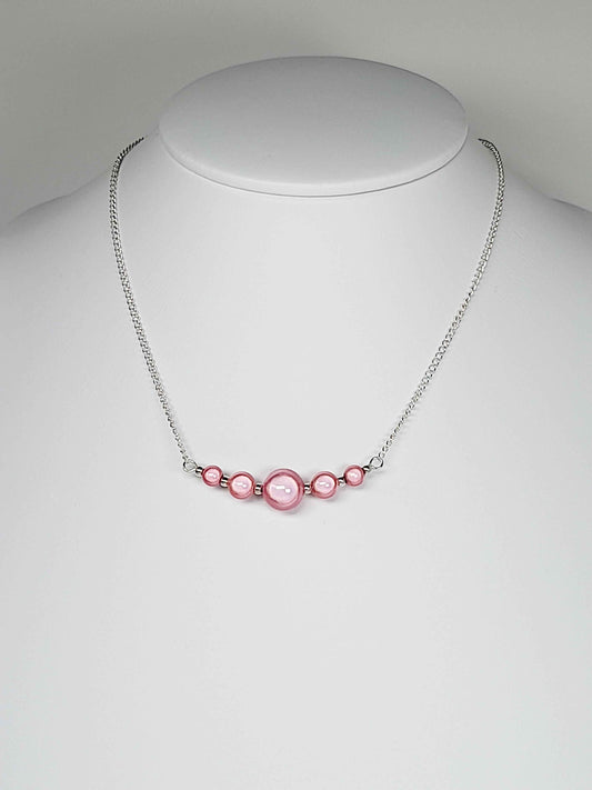 Pale Pink Miracle Bead Necklace, Handmade, Lightweight 18‑Inch Necklace