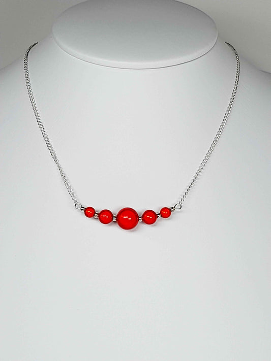 Bright Red Miracle Bead Necklace, Handmade, Lightweight 18‑Inch Necklace
