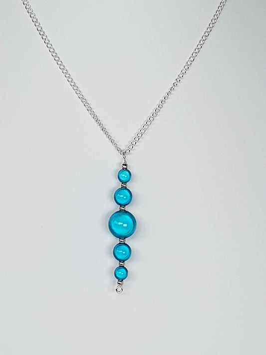 Turquoise Blue Miracle Bead Pendant Necklace, Handmade, Lightweight 18‑Inch Necklace