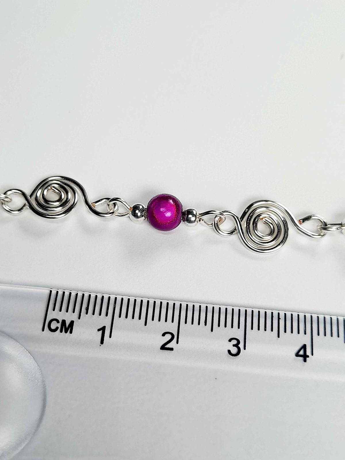 Dainty Silver Spiral Necklace with Purple Miracle Beads, Handmade Lightweight Jewellery