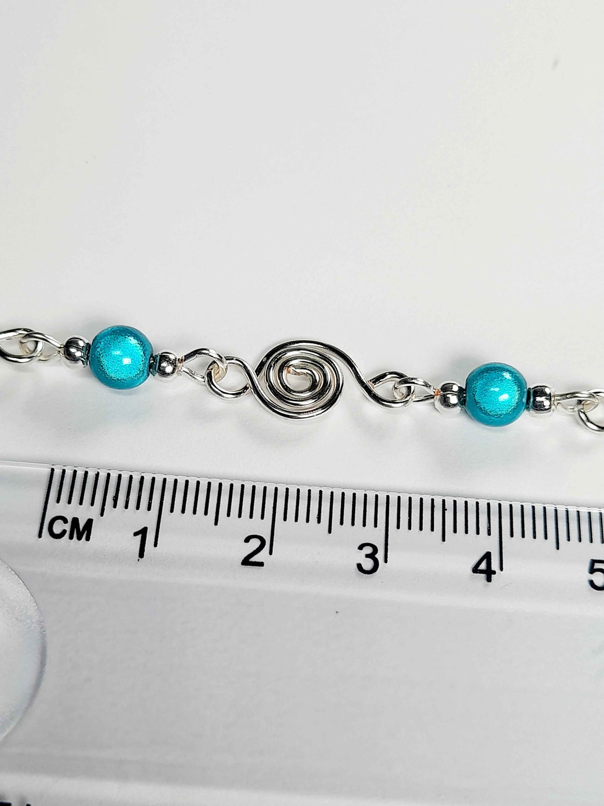 Dainty Silver Spiral Necklace with Turquoise Miracle Beads, Handmade Lightweight Jewellery