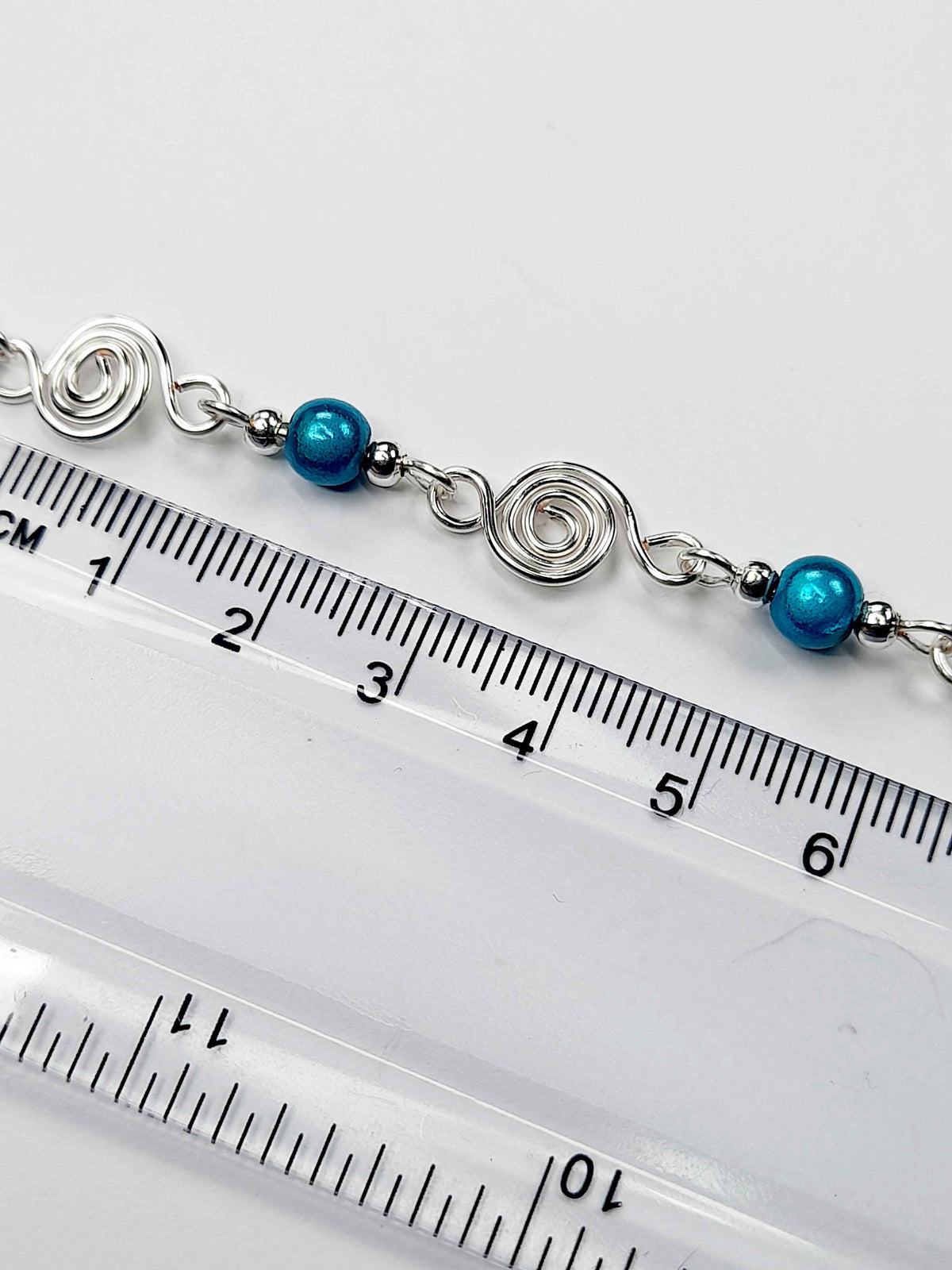 Dainty Silver Spiral & Turquoise Bead Bracelet, Handmade Adjustable Design