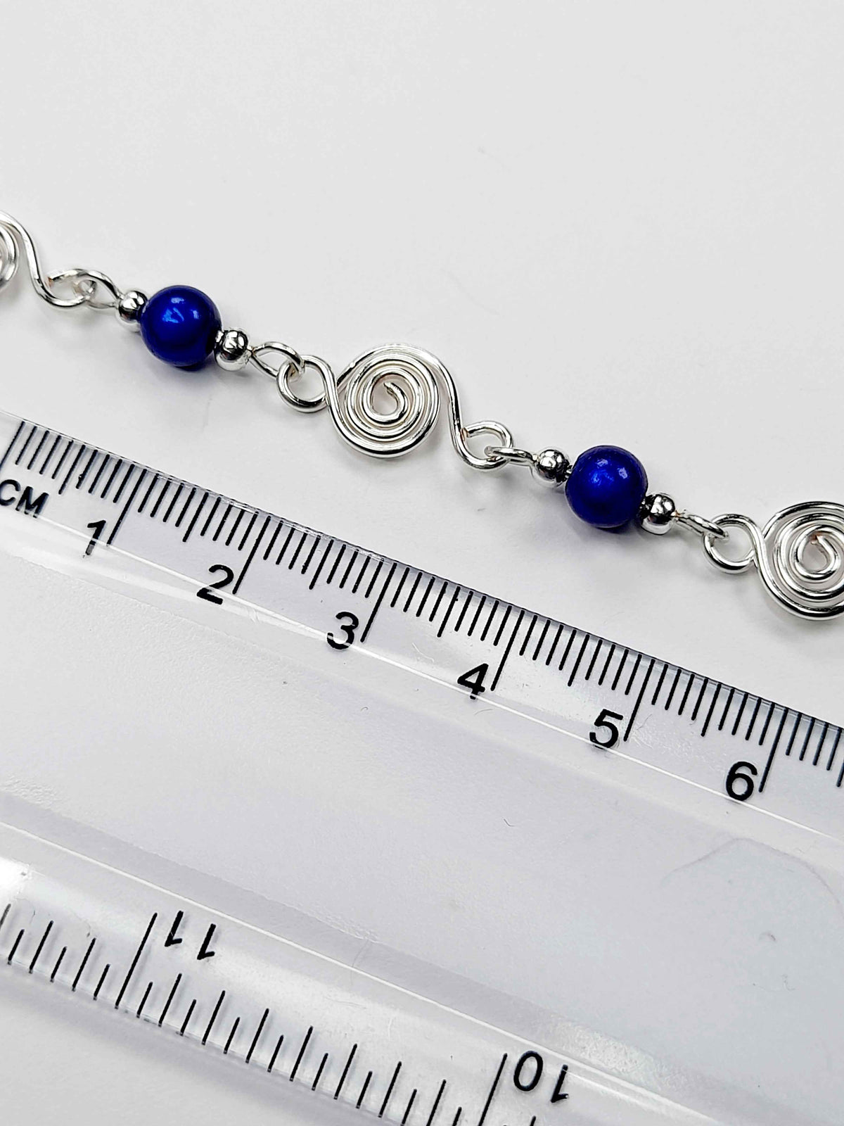 Dainty Silver Spiral & Bright Blue Bead Bracelet, Handmade Adjustable Design
