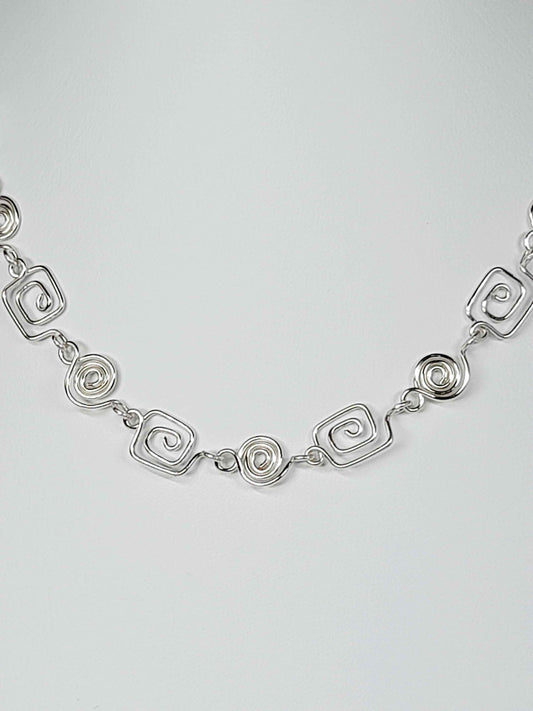 Delicate Silver Swirl Necklace with Tiny Handmade Spirals