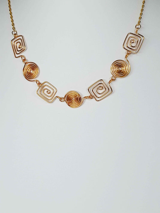Super Swirly Gold Round & Square Spiral Necklace