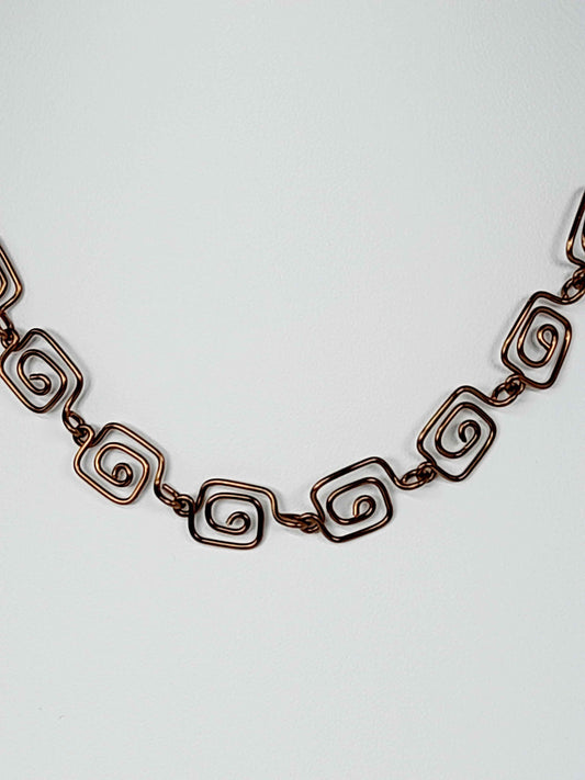 Dainty Super Swirly Bronze Square Spiral Necklace