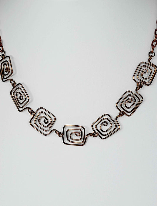 Super Swirly Bronze Square Spiral Necklace
