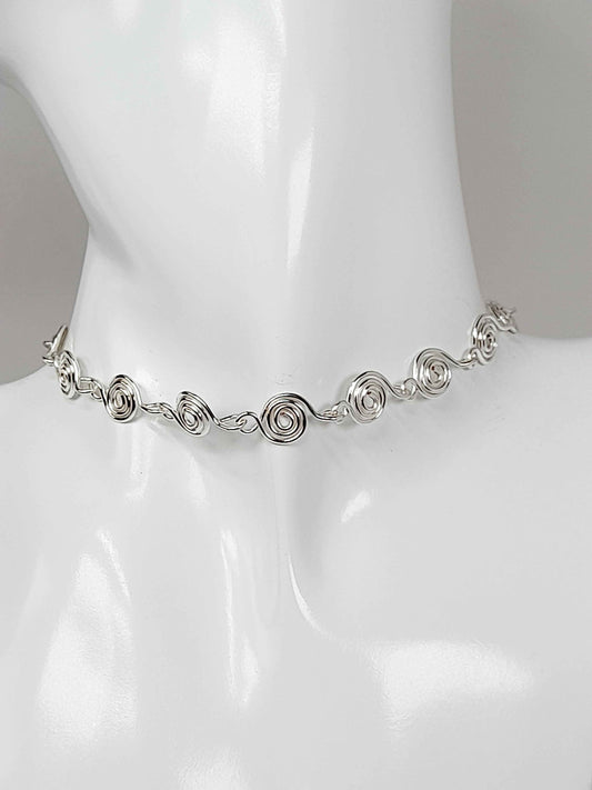 Dainty Super Swirly Silver Spiral Choker Necklace