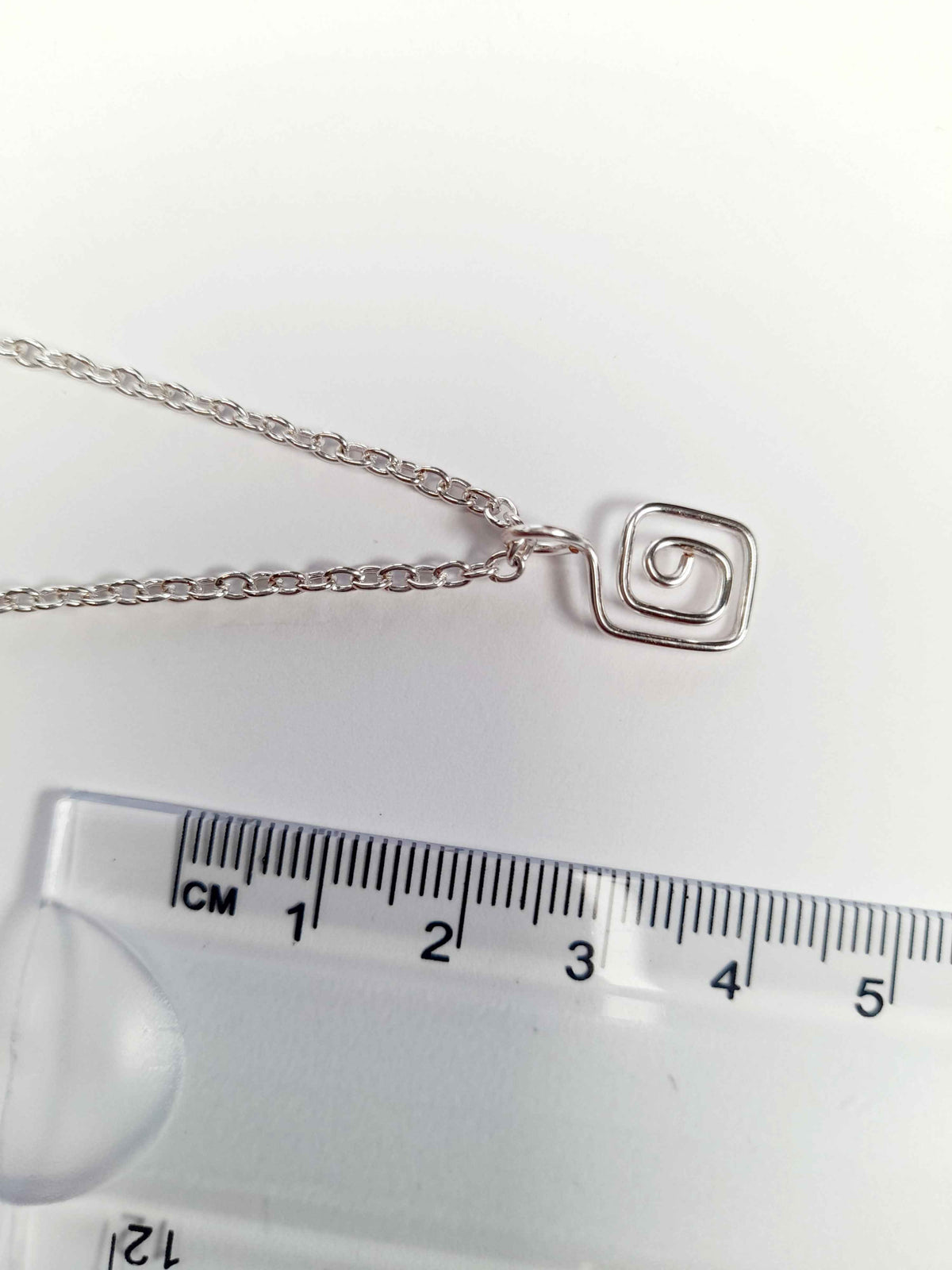Elegant Handmade Tiny Silver Square Spiral Pendant Necklace, Lightweight & Gift‑Ready