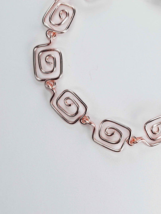Dainty Super Swirly Rose Gold Square Spiral Bracelet