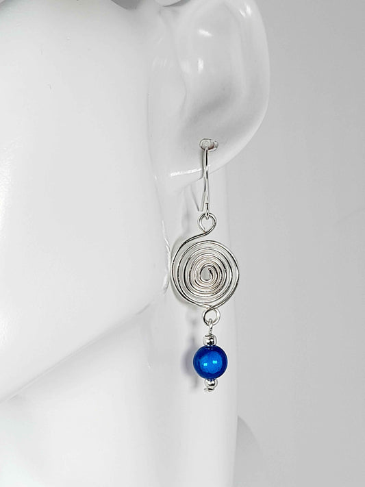 Handmade Silver & Blue Spiral Earrings