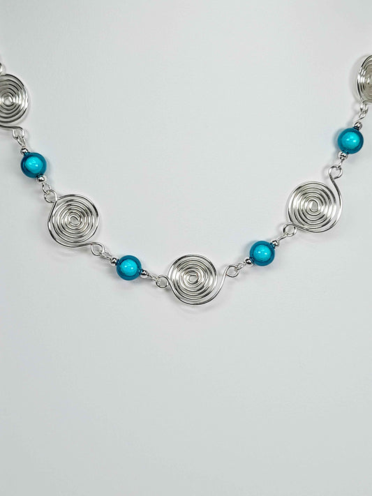 Bright Turquoise Spiral Necklace, Handmade & Lightweight