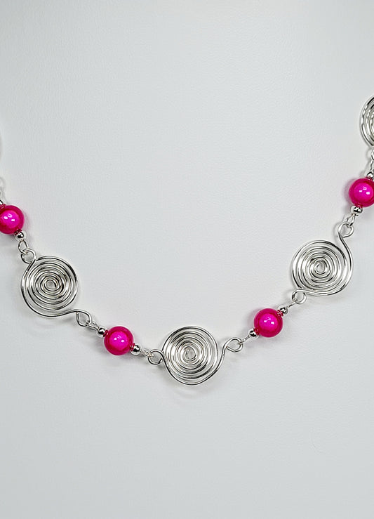 Bright Hot Pink Spiral Necklace, Handmade & Lightweight