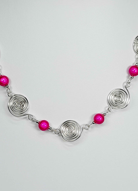 Bright Hot Pink Spiral Necklace, Handmade & Lightweight