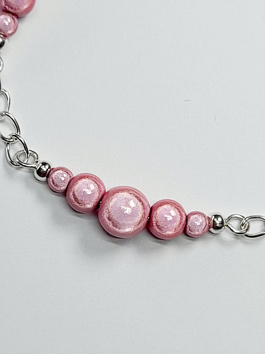 Pale Pink Miracle Bead Link Bracelet, Handmade & Adjustable