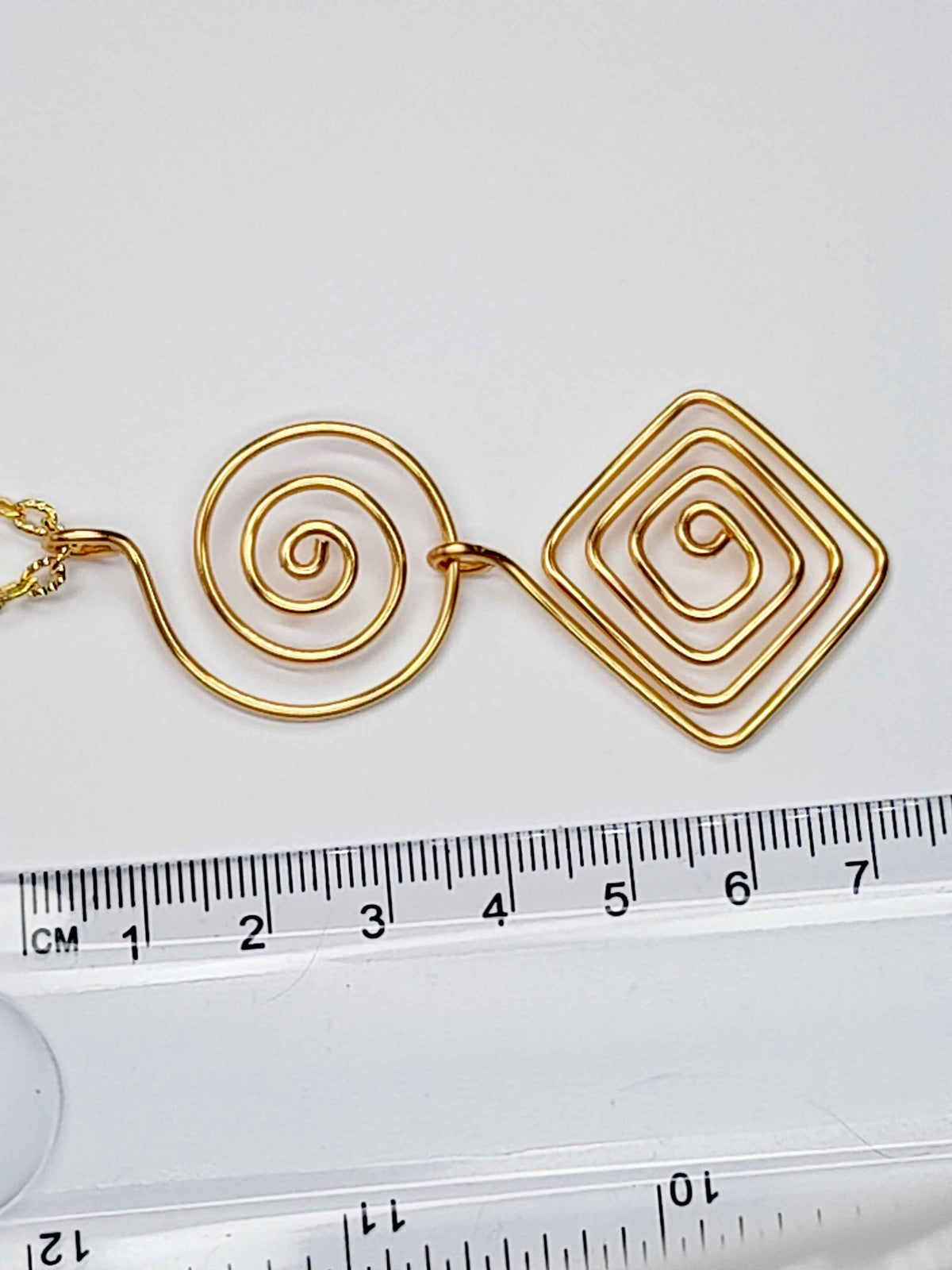 Handmade Gold Spiral Geometric Pendant Necklace, Lightweight Statement Design