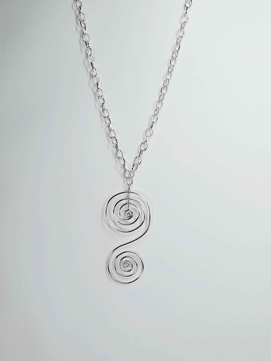 Handmade Silver Swirly Spiral Long Pendant Necklace, Lightweight Statement Design
