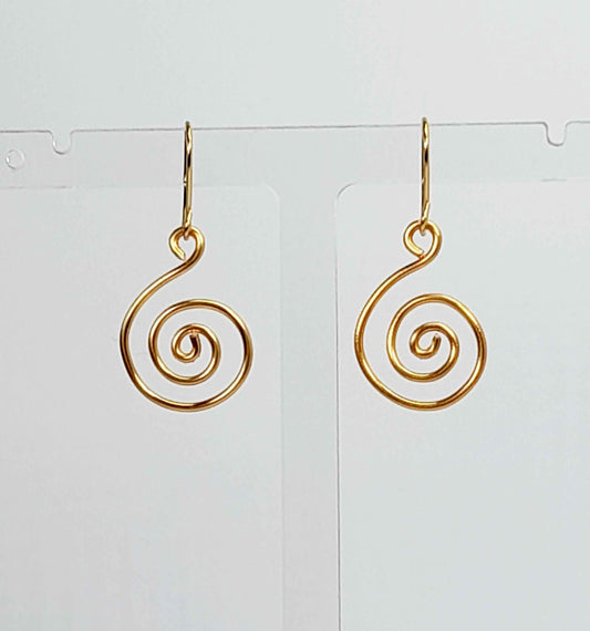 Handmade Gold Spiral Earrings, Lightweight