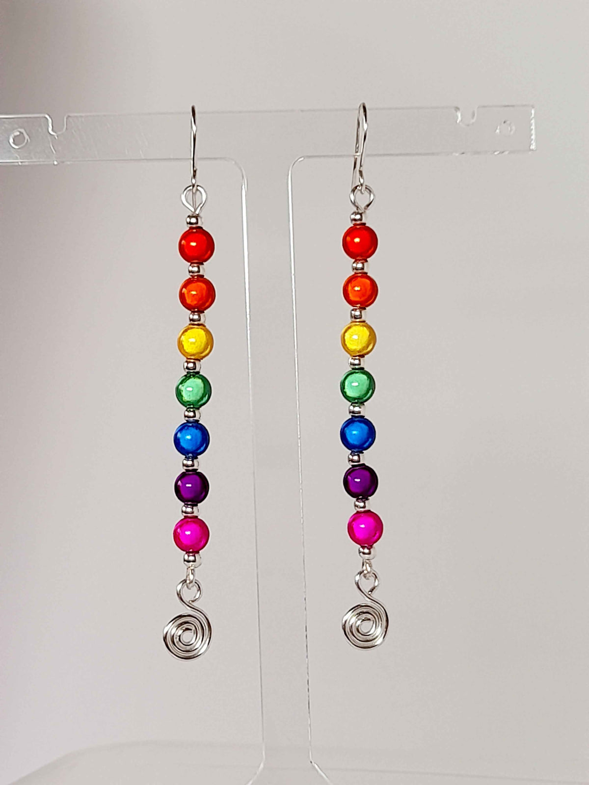 Long Rainbow Spiral Drop Earrings – Colourful, Lightweight & Handmade