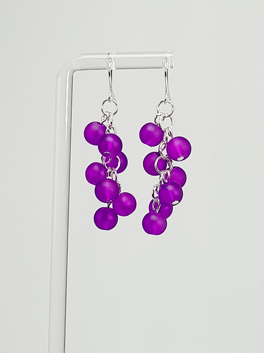 Handmade Bright Purple Glass Bead Cluster Earrings