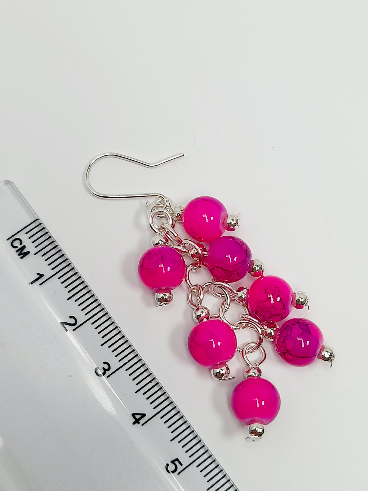 Hot Pink & Purple Marbled Glass Cluster Earrings – Statement Drop Earrings