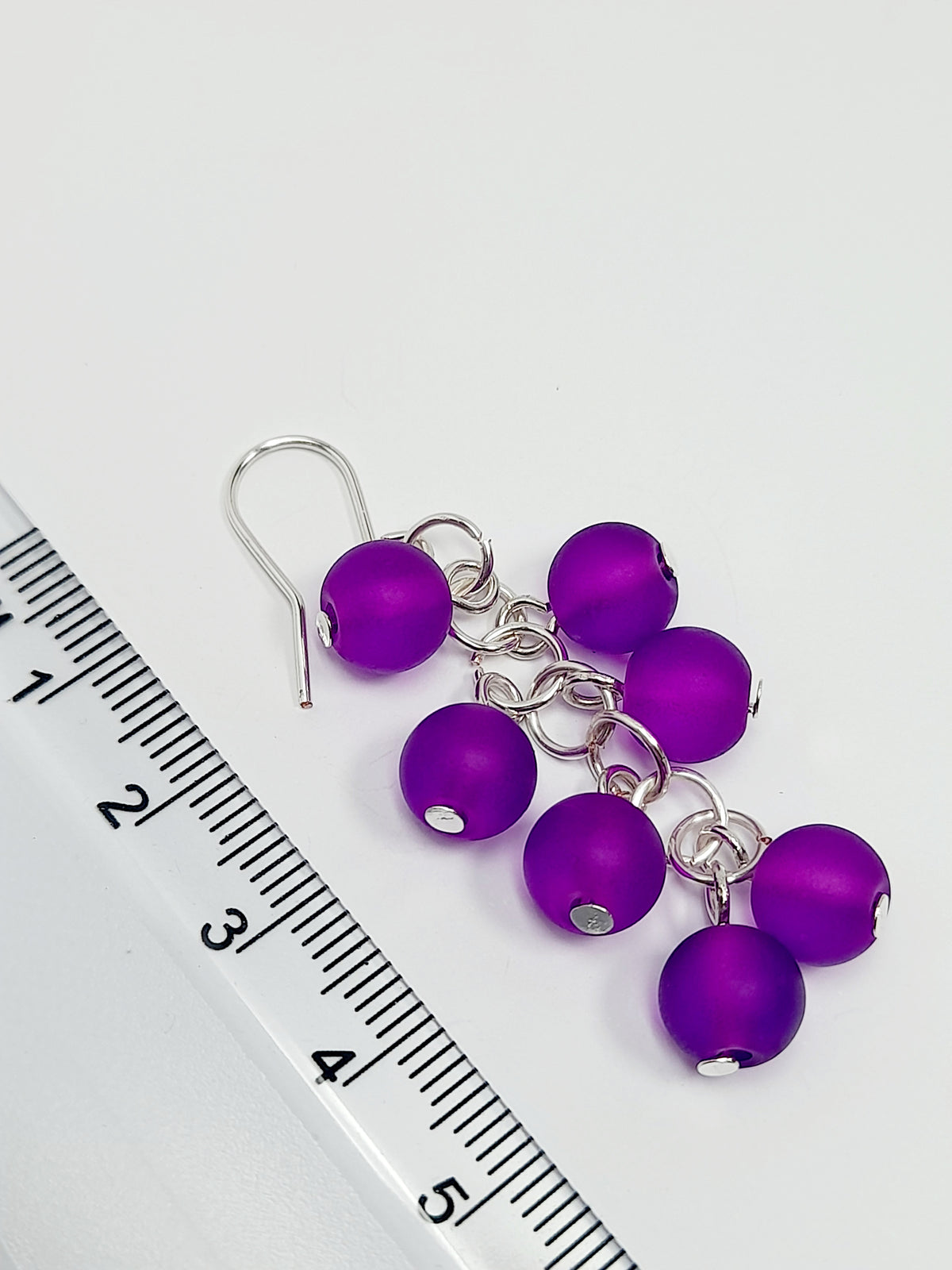 Handmade Bright Purple Glass Bead Cluster Earrings