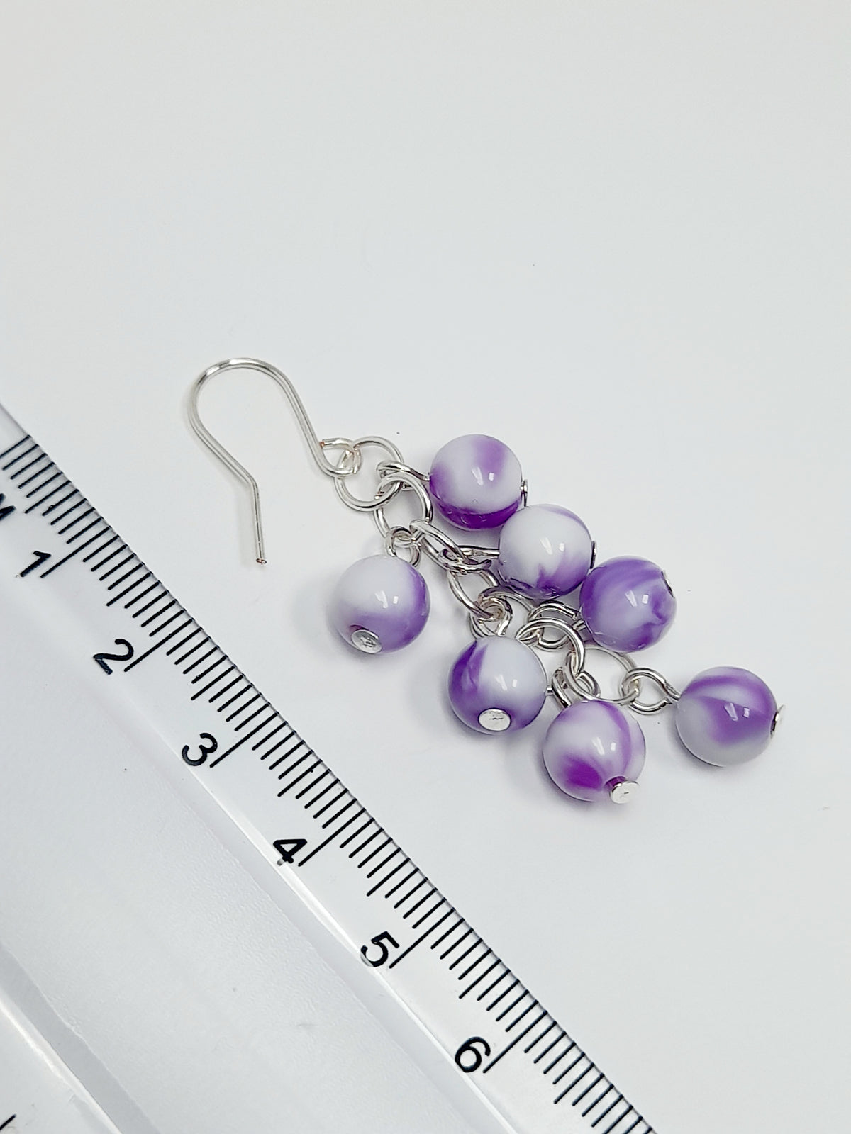 Handmade Bright Purple and White Marbled Cluster Earrings