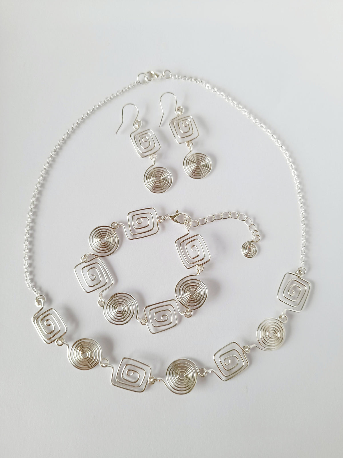 Silver Geometric Double Spiral Drop Earrings