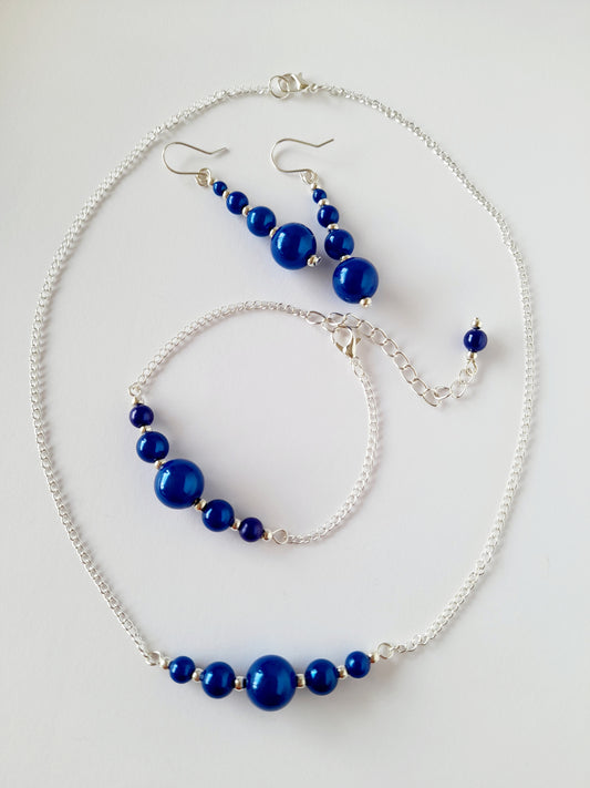 Bright Blue Jewellery Set – Handmade Miracle Bead Necklace, Bracelet & Earrings Set | Gift Boxed | Free UK Delivery