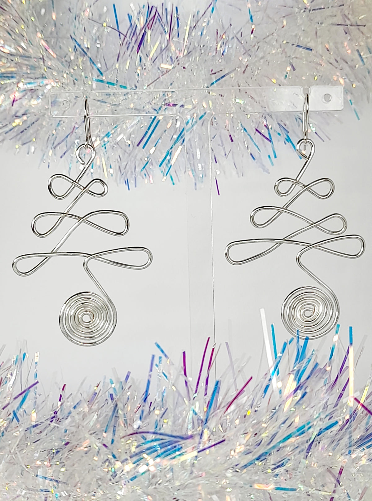 Silver Wire Wrapped Christmas Tree Earrings - Just My Jewellery Shop