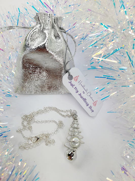 Silver Miracle Bead Christmas Tree Necklace with Jingle Bell - Just My Jewellery Shop