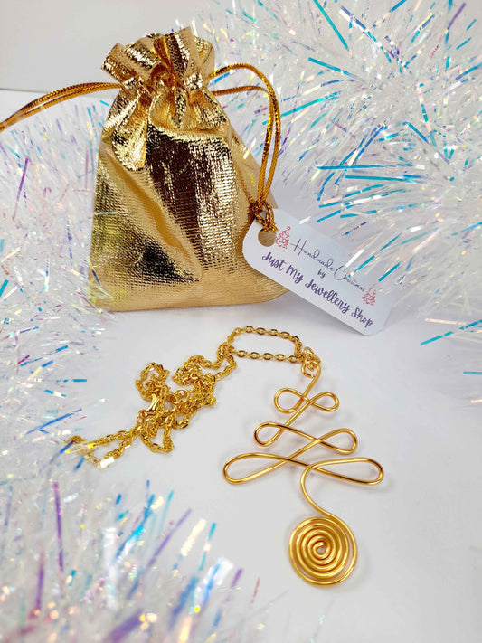 Gold Wire Wrapped Christmas Tree Necklace