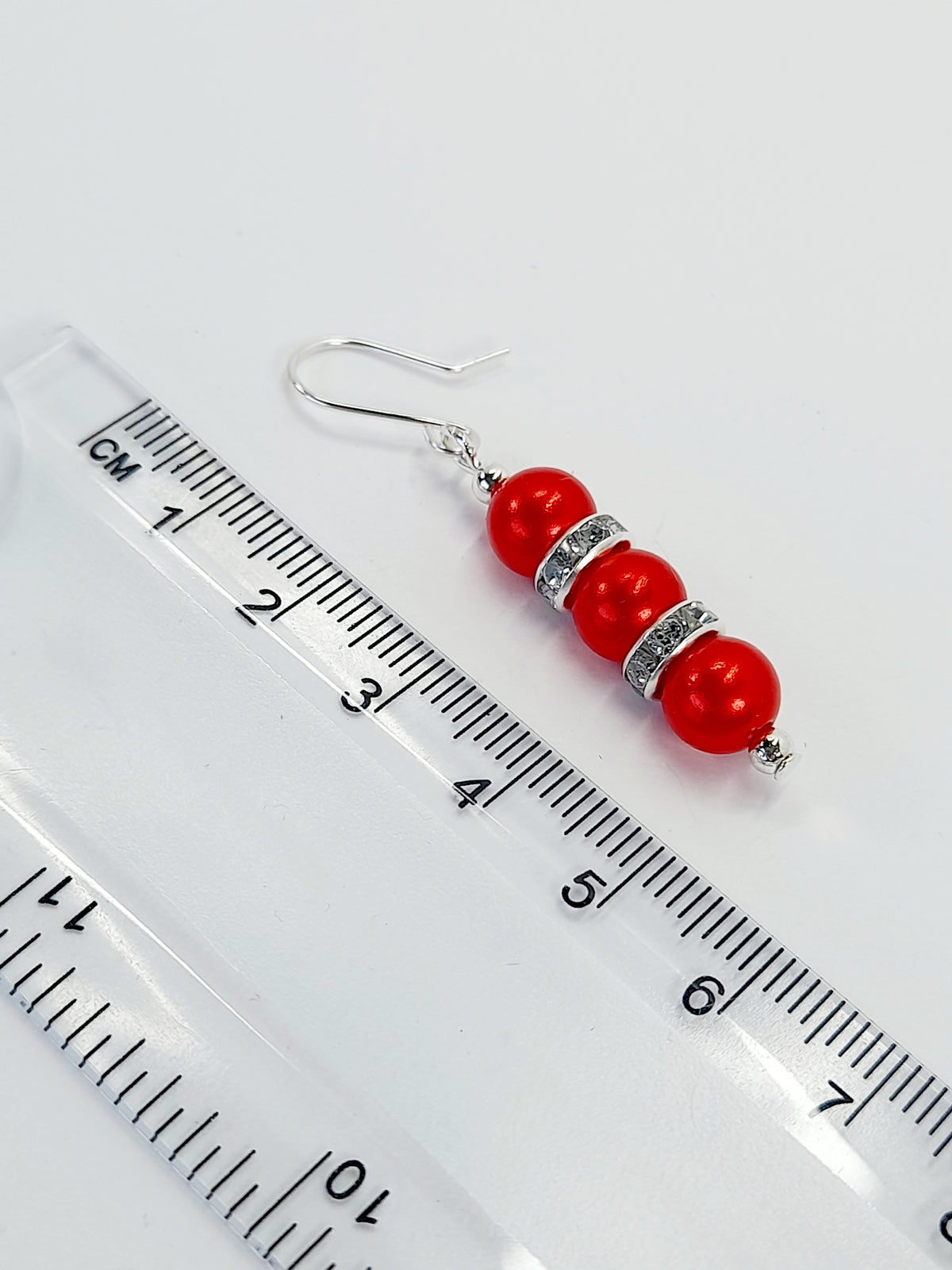 Red Pearl and Silver Rhinestone Christmas Drop Earrings - Just My Jewellery Shop