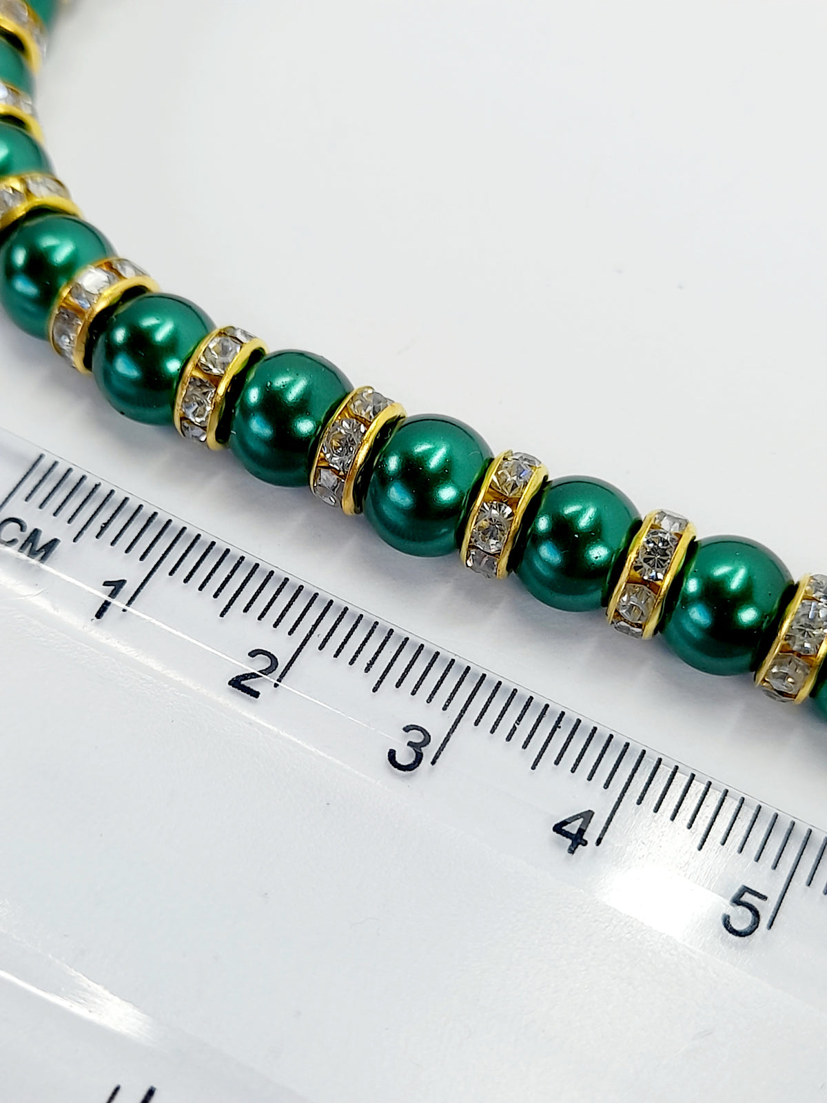 Green Pearl and Gold Rhinestone Christmas Necklace - Just My Jewellery Shop
