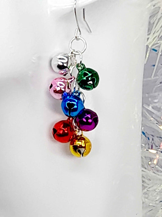 Multicoloured Bell Cluster Christmas Earrings
