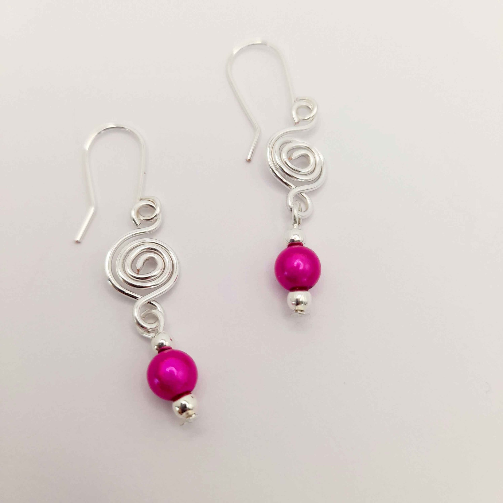 Dainty Silver & Pink Spiral Earrings, Handmade, Lightweight & Pretty