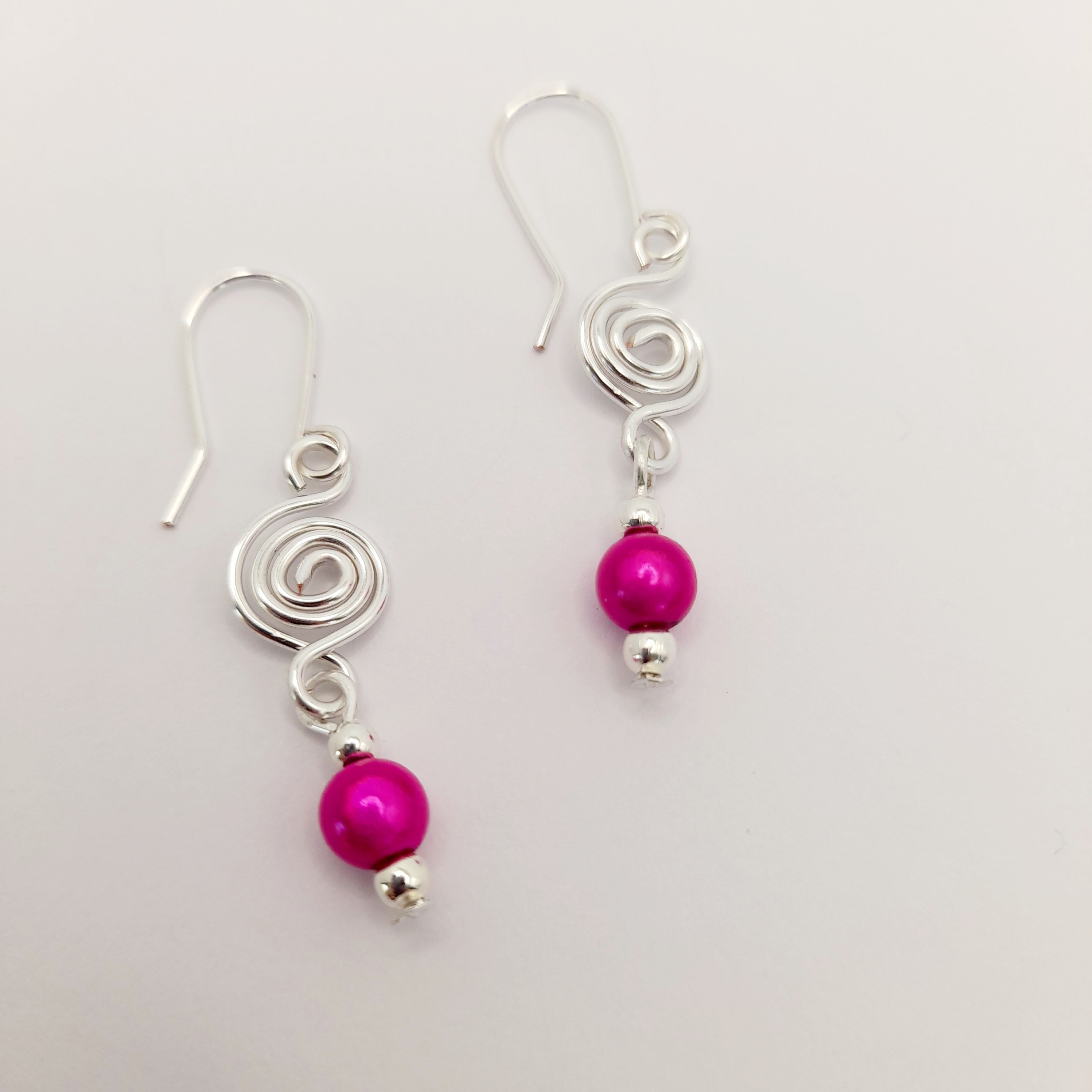 Dainty Silver & Pink Spiral Earrings, Handmade, Lightweight & Pretty