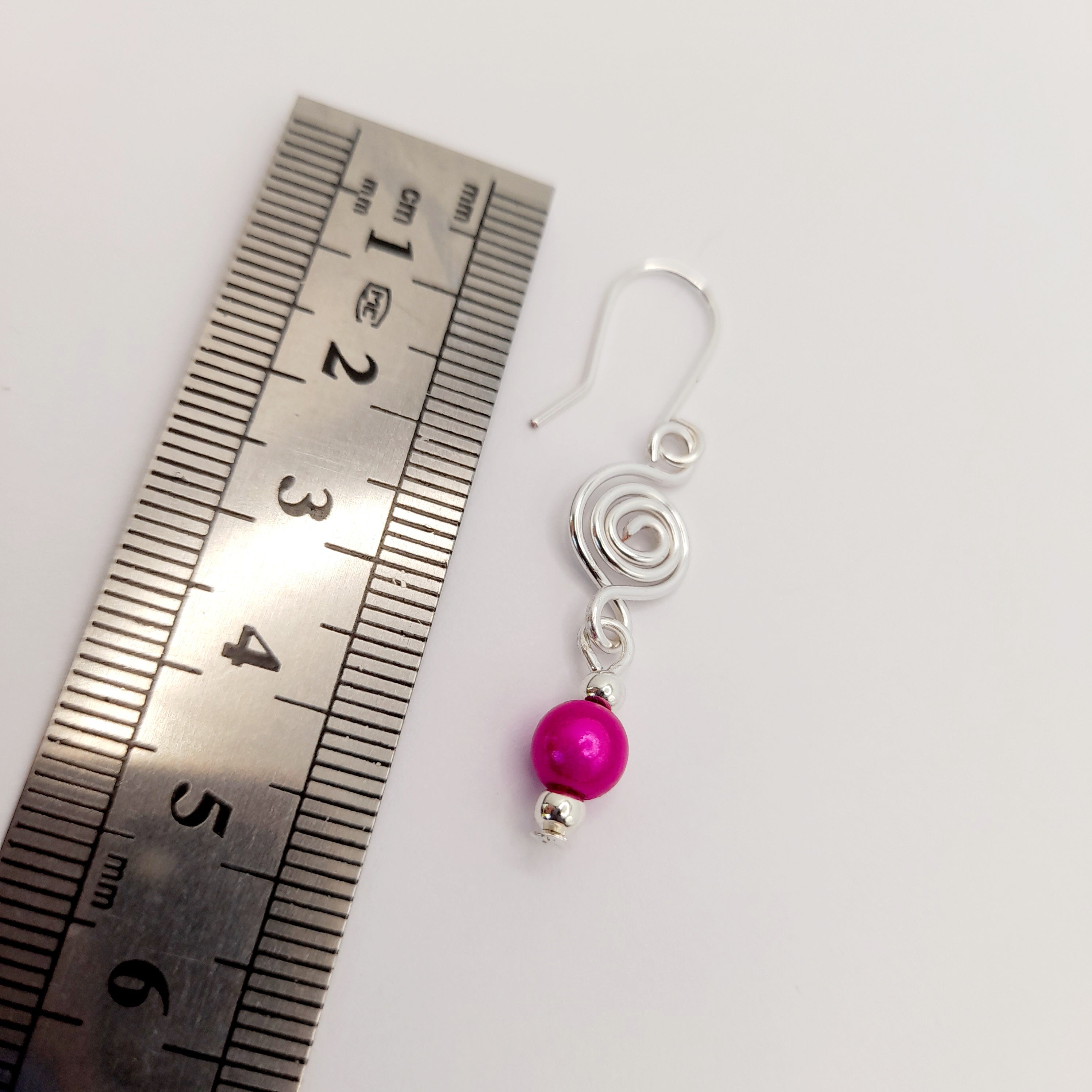 Dainty Silver & Pink Spiral Earrings, Handmade, Lightweight & Pretty