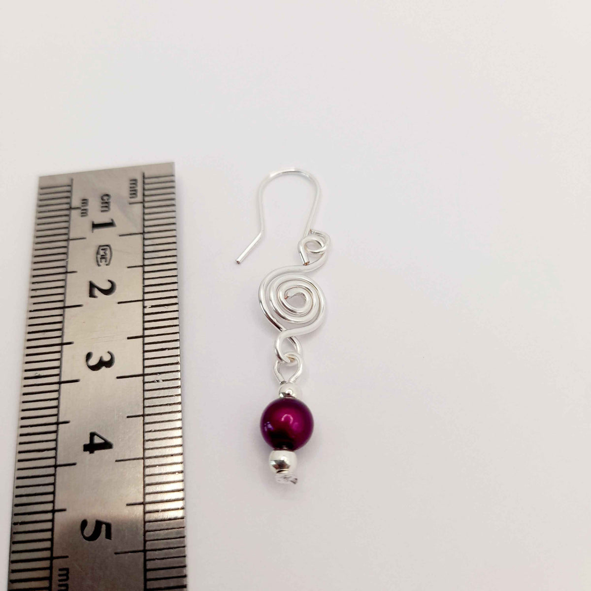 Dainty Silver & Purple Spiral Earrings, Handmade, Lightweight & Pretty