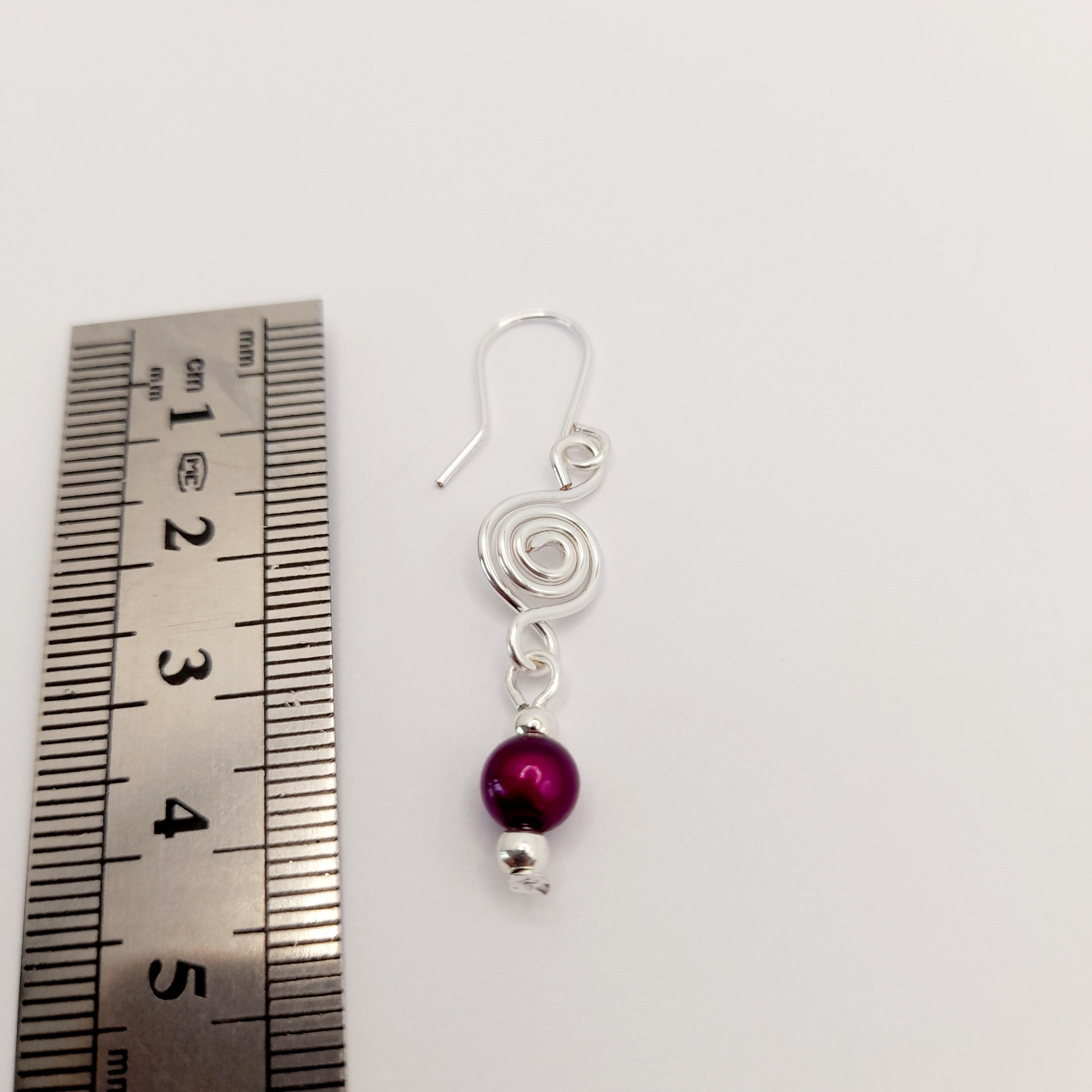 Dainty Silver & Purple Spiral Earrings, Handmade, Lightweight & Pretty