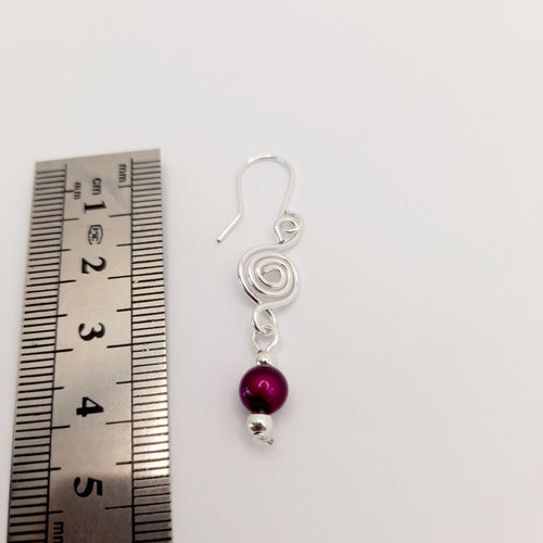 Dainty Silver & Purple Spiral Earrings, Handmade, Lightweight & Pretty